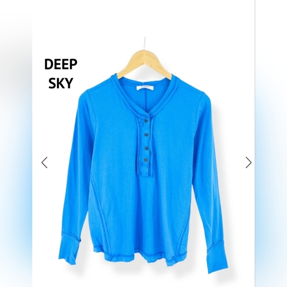 Zenana NEW In Bag Deep Sky Blue Long Sleeve Tee Size Small PTP 20 - Picture 2 of 6